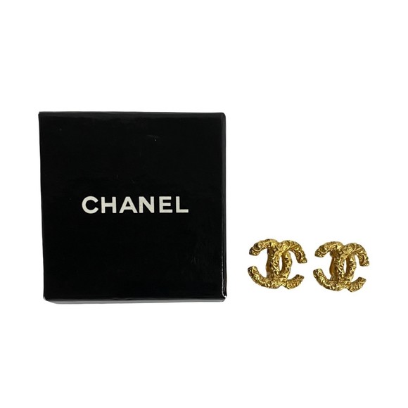 CHANEL Vintage Gold Logo Earrings - Picture 1 of 5